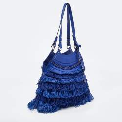 Versace Blue Leather Fringe Shoulder Bag