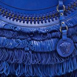Versace Blue Leather Fringe Shoulder Bag