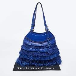 Versace Blue Leather Fringe Shoulder Bag