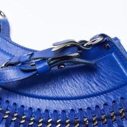 Versace Blue Leather Fringe Shoulder Bag