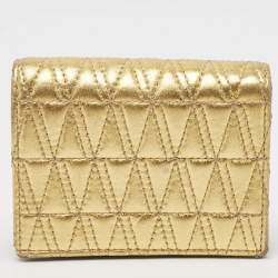 Versace Gold Quilted Leather Virtus Flap Card Case