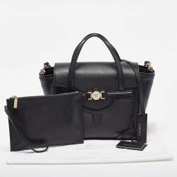 Versace Black Leather Medium Signature Flap Tote
