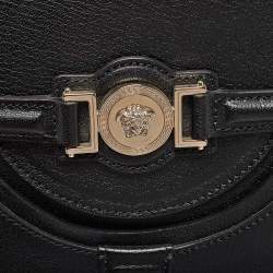 Versace Black Leather Medium Signature Flap Tote