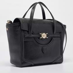 Versace Black Leather Medium Signature Flap Tote