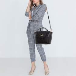 Versace Black Leather Medium Signature Flap Tote
