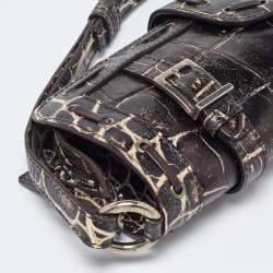 Versace Brown Croc Embossed Leather Wristlet Clutch 