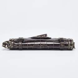 Versace Brown Croc Embossed Leather Wristlet Clutch 