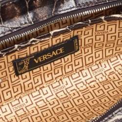 Versace Brown Croc Embossed Leather Wristlet Clutch 