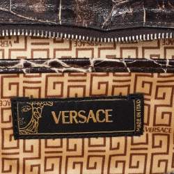 Versace Brown Croc Embossed Leather Wristlet Clutch 