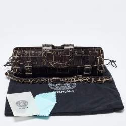 Versace Brown Croc Embossed Leather Wristlet Clutch 