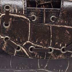 Versace Brown Croc Embossed Leather Wristlet Clutch 