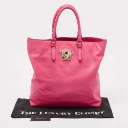 Versace Neon Pink Leather Palazzo Medusa Vertical Tote