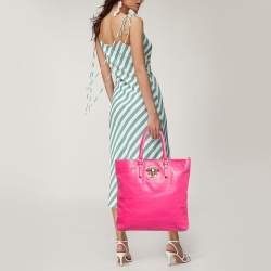 Versace Neon Pink Leather Palazzo Medusa Vertical Tote