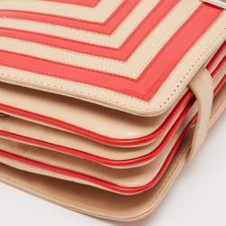 Versace Red/Beige Patent and Leather Graphic Flap Shoulder Bag