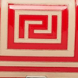 Versace Red/Beige Patent and Leather Graphic Flap Shoulder Bag