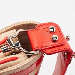 Versace Red/Beige Patent and Leather Graphic Flap Shoulder Bag