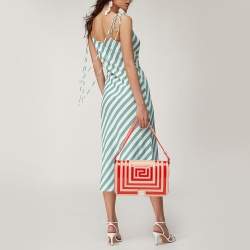 Versace Red/Beige Patent and Leather Graphic Flap Shoulder Bag