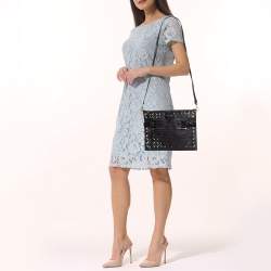 Pre Owned Versace Black Lasecut Leather and PVC Medusa Shoulder Bag