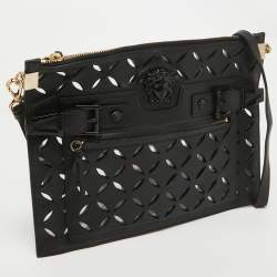 Pre Owned Versace Black Lasecut Leather and PVC Medusa Shoulder Bag