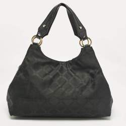 Pre Owned Versace Black Nylon and Patent Leather Logo Shoulder Bag