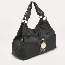 Pre Owned Versace Black Nylon and Patent Leather Logo Shoulder Bag