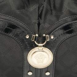 Pre Owned Versace Black Nylon and Patent Leather Logo Shoulder Bag