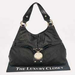 Pre Owned Versace Black Nylon and Patent Leather Logo Shoulder Bag