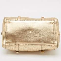 Pre Owned Versace Gold Quilted Leather Studded Medusa Head Boston Bag