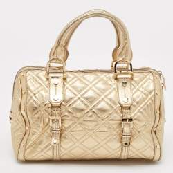 Pre Owned Versace Gold Quilted Leather Studded Medusa Head Boston Bag