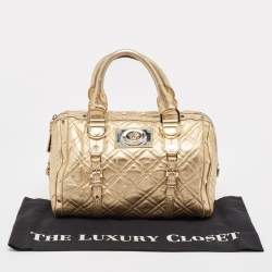 Pre Owned Versace Gold Quilted Leather Studded Medusa Head Boston Bag
