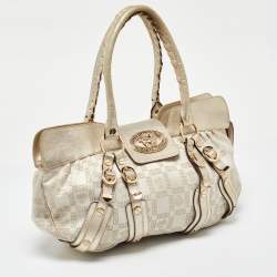 Versace Beige/Gold Signature Canvas and Leather Medussa Buckle Satchel