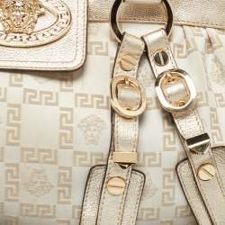 Versace Beige/Gold Signature Canvas and Leather Medussa Buckle Satchel