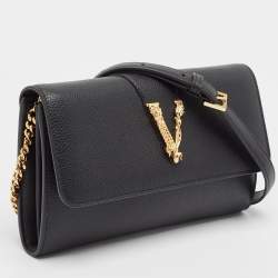 Pre Owned Versace Black Leather Virtus Clutch Bag