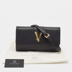 Pre Owned Versace Black Leather Virtus Clutch Bag
