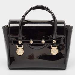 Pre Owned Versace Black Patent Leather Medium Medusa Medallion Tote