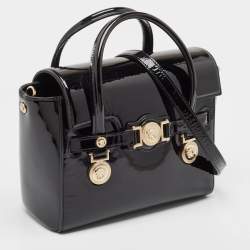 Pre Owned Versace Black Patent Leather Medium Medusa Medallion Tote