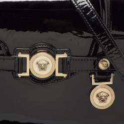 Pre Owned Versace Black Patent Leather Medium Medusa Medallion Tote