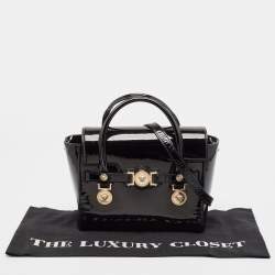 Pre Owned Versace Black Patent Leather Medium Medusa Medallion Tote