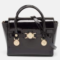 Pre Owned Versace Black Patent Leather Medium Medusa Medallion Tote