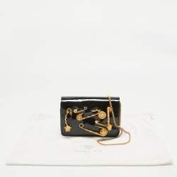Pre Owned Versace Black Patent Leather Safety Pin Flap Chain Crossbody Bag