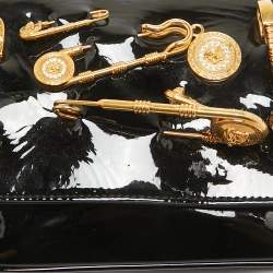 Pre Owned Versace Black Patent Leather Safety Pin Flap Chain Crossbody Bag