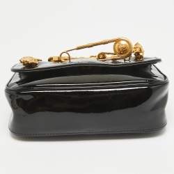 Pre Owned Versace Black Patent Leather Safety Pin Flap Chain Crossbody Bag