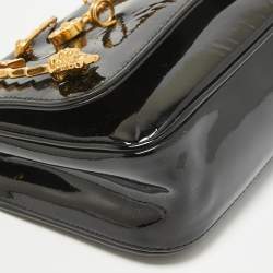 Pre Owned Versace Black Patent Leather Safety Pin Flap Chain Crossbody Bag