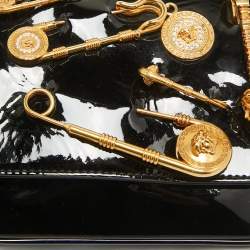 Pre Owned Versace Black Patent Leather Safety Pin Flap Chain Crossbody Bag