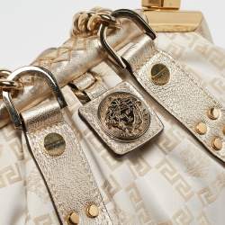 Versace Gold/White Signature Fabric and Leather Frame Satchel