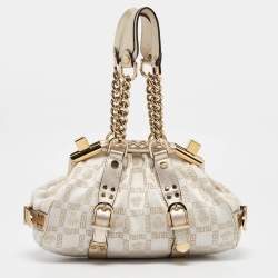 Versace Gold/White Signature Fabric and Leather Frame Satchel