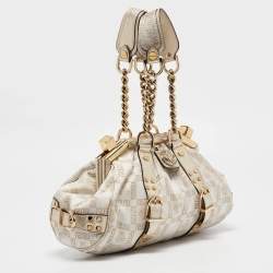 Versace Gold/White Signature Fabric and Leather Frame Satchel
