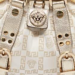 Versace Gold/White Signature Fabric and Leather Frame Satchel