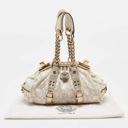 Versace Gold/White Signature Fabric and Leather Frame Satchel