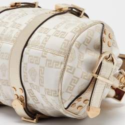 Versace Gold/White Signature Fabric and Leather Frame Satchel